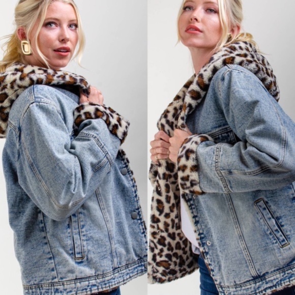 Reversible leopard print denim jacket - Picture 4 of 10